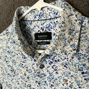 BUGATCHI OoohCotton Tech 8-Way Stretch Short Sleeve Button Front Shirt Size M - Picture 1 of 6