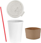 (100 Sets) 12 Oz Disposable Coffee Cups with Flat Lids and Sleeves Combo, BONUS