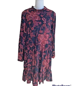 Emma & Michelle Empire Waist Dress Long Sleeves Black Multi Paisley NWT Medium - Picture 1 of 4