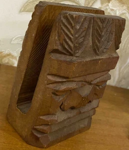 Vintage Wooden Masterpiece Dry Napkin Holder Tissues Paper Handmade African Face - Picture 1 of 7