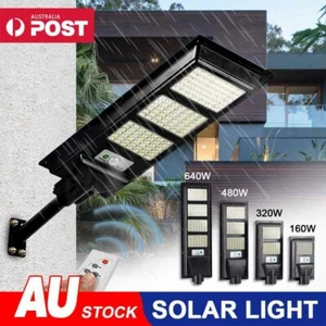 640W LED Solar Street Light Motion Sensor Outdoor Garden Flood Light Remote+Pole - Picture 1 of 18