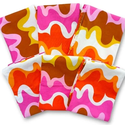 Crate & Barrel Ula Linen Cloth Napkins MCM Mid Mod Retro Pattern Set of 6 - Image 1 of 4