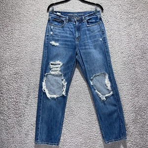 American Eagle 90s Boyfriend Jeans Size 4 High Rise Distressed Stretch Blue Deni - Picture 1 of 9