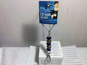 FACETS I.D. SOPORTE DE INSIGNIA VIDRIO ARTÍSTICO Nuevo con etiqueta 37"" Cadena Azul Oscuro y Dorado - Imagen 1 de 3