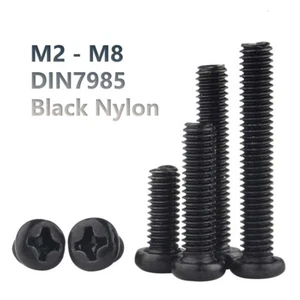 M2 M2.5 M3 M4 M5 M6M8 Black Nylon Plastic Phillips Pan Head Screws Bolts DIN7985 - Picture 1 of 73