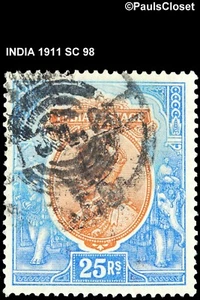 INDIA 1911 SC 98 KING GEORGE V ULTRA & BROWN ORANGE 25r USED FINE/VERY FINE - Picture 1 of 2