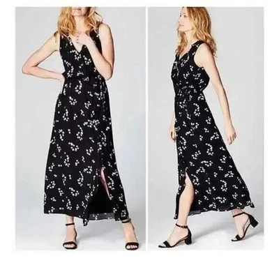 J. Jill Women's Sleeveless Faux Wrap Floral Dress Petite Medium Black Lined PM - Image 1 of 4
