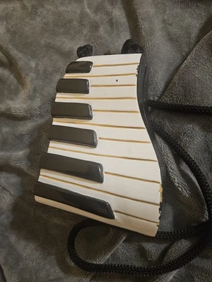 TIMMY WOODS PIANO Keyboard Black White Acacia Wood Purse Handbag - Image 1 of 4
