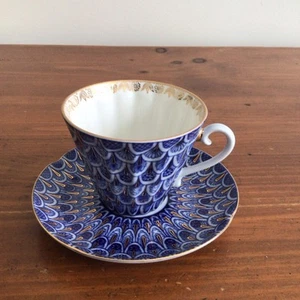 Lomonosov USSR Porcelain Cobalt Blue Gold Forget Me Not Tea Cup And Saucer Set - Picture 1 of 6