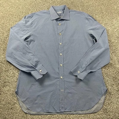 Kiton Shirt Men XXL Blue Polka Dot Button Up Cotton Career Casual Made In Italy - Image 1 of 4