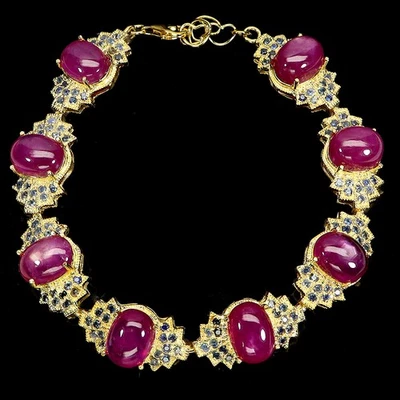 925 Sterling Silver Bracelet Oval Ruby 10x8mm Sapphire Gemstone Jewelry 8inches - Image 1 of 4