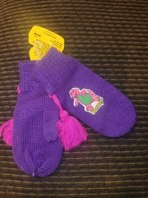 Mitones de punto púrpura vintage The Lyons Group Barney años 90 nuevos con etiquetas 1993 Foto 1 de 4