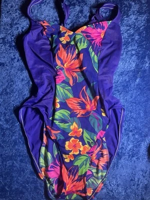 复古 90 年代泳装紫色高帮热带花卉霓虹中号 — 第 1/4 张图片