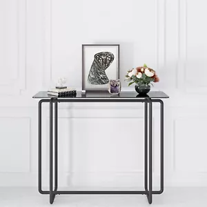 Console Table Tea Table Single Layer Tempered Glass Rectangular Porch Table - Picture 1 of 30