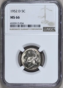 1952 D Jefferson Nickel NGC MS66 - Picture 1 of 2