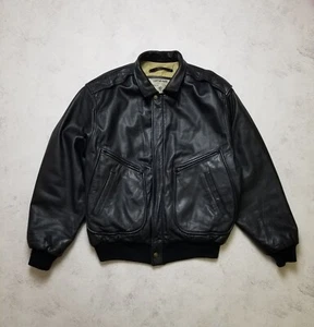 Chevignon Vintage Leather Jacket Flying Wear Biker Black Size L - Picture 1 of 22