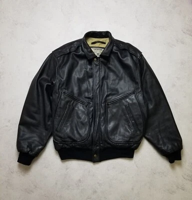 Chevignon Vintage Leather Jacket Flying Wear Biker Black Size L - Image 1 of 4
