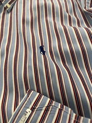 Camisa de vestir Ralph Lauren de algodón para hombre Camisa LS blanca azul roja a rayas talla grande Foto 1 de 4
