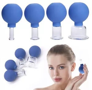 Set 4 Cups Anti-Cellulite Facial Massage Cupping Set Vacuum Glass Cups Silicone - Picture 1 of 6