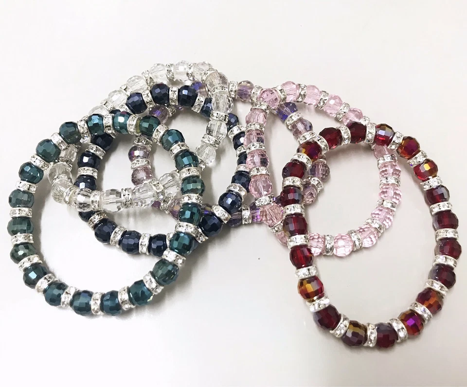 Pulsera elástica colorida con cuentas brillantes 19 plástico cristal diamante detallada * Foto 1 de 1