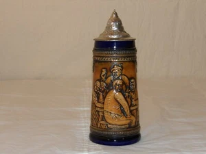 VINTAGE GERMAN HAND PAINTED GERZ MERRY TIMES SCENE BEER STEIN 11 1/2" - Picture 1 of 5