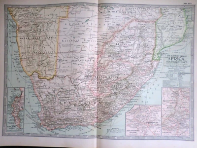 Edwardian North South Africa Map (1902) ex Century Atlas of the World, Cape Town - Image 1 of 3