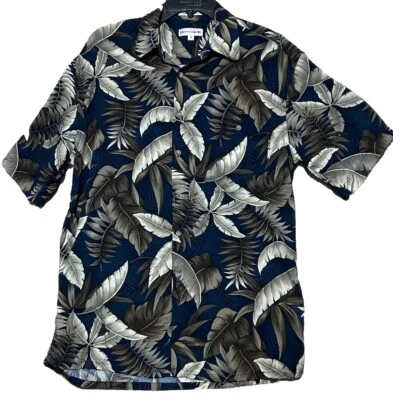 Pierre Cardin Shirt M Leaf Print Flowy Rayon Button Down Aloha Hawaii Medium - Image 1 of 4