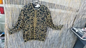 Valerie Stevens Damen Abendjacke vorne offen schwarz Seide gold Perlen 18W - Bild 1 von 12