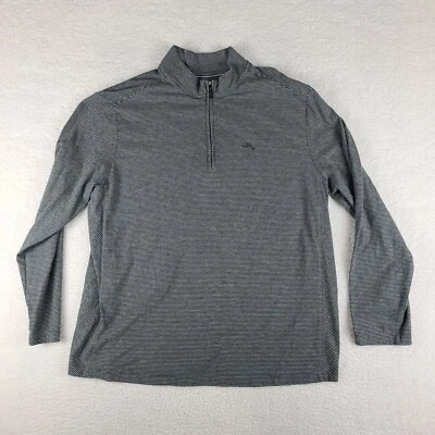 Tommy Bahama Sweater Mens 2XL XXL Dark Gray Striped Quarter Zip Sweatshirt - Image 1 of 4