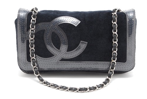 Borsa a tracolla CHANEL catena patta completa nera pile gomma pelle borsa autentica