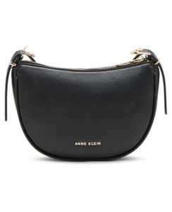 Anne Klein Sculpted Buckle Half Moon Crossbody Bag Black Gold - Picture 1 of 5