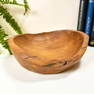 Teak Root Wood Decorative Bowl 20cm Rustic Hand Carved Round Fruit Snack Table - Picture 1 of 6