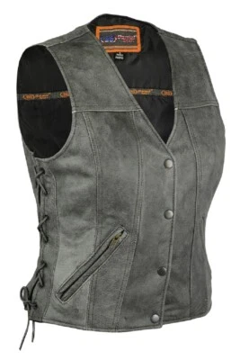 WOMEN'S MOTORCYCLE GRAY LEATHER VEST DUAL CONCEAL POCKETS - MA25 - Image 1 of 3