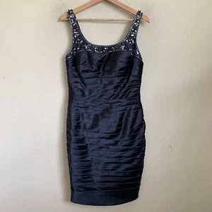 Adrianna Papell Dress Black Bandage Sequin Bead Trim Sleeveless Zip Lined Sz 12 - Picture 1 of 8