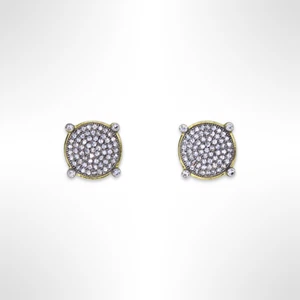 18k Gold Over 925 Sterling Silver Round CZ Earrings - Picture 1 of 3