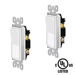 In Wall Decorator ON/OFF Paddle Rocker Light Switch Single Pole White 2 Pack - Picture 1 of 12