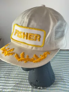 Vintage Fisher Snapback Trucker Hat Gold Trim SEE PICS - Picture 1 of 13