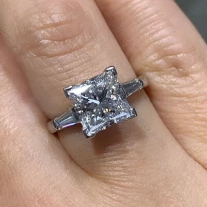 7mm Princess Cut Moissanite 3-Stone Engagement Gift Ring 14k White Gold Plated - Picture 1 of 12