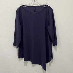 Porto SF Womens Tunic Stretch Purple Long Sleeve Lagenlook Asymmetric Size XL - Picture 1 of 13
