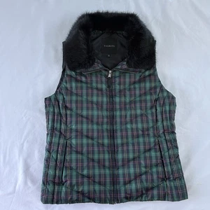 EUC Talbots Women's Plaid Down Puffer Vest with Removable Faux Fur Collar Sz XL - Picture 1 of 10