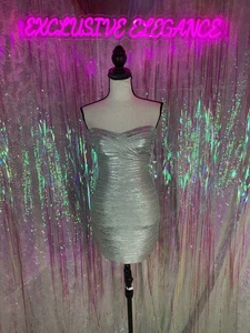 Herve Leger Silver Sweat Heart Minidress Sz Small AUTHENTIC NWT - Picture 1 of 10