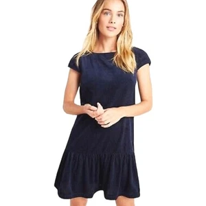 Anthropologie Navy Corduroy Twee Preppy 90s Academia Ruffle Mini Dress Size 4 - Picture 1 of 10