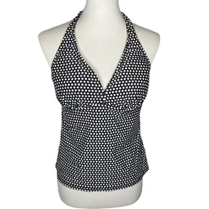 Catalina Halter Tankini Swimsuit Top Black & White Polka Dot Size Large 12 14 - Picture 1 of 13