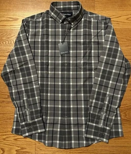 NWT! Mens Mizzen Main City Flannel Pewter Timothy Plaid Grey Large Trim $148! - Picture 1 of 8