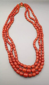 Seltene Antike Natürliche Ungefärbte Korallen Perle Mehrstrangige Halskette mit - Bild 1 von 18