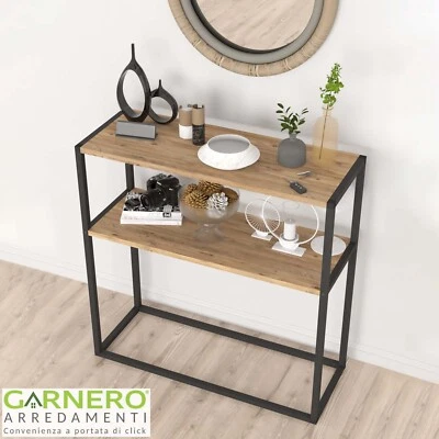 Consolle ingresso 2 ripiani industrial Tavolo 90x90cm metallo rovere BASILAN - Immagine 1 di 4