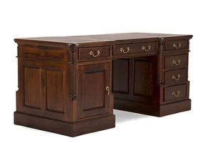 Partner Schreibtisch 160x80 Cambridge Massivholz Mahagoni Partnerdesk braun neu - Bild 1 von 9