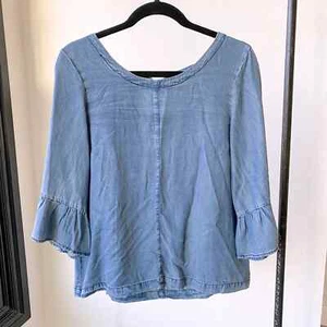 Blusa manga larga muñeca campana cambray azul lluvia Francesca para mujer talla XS - Imagen 1 de 9