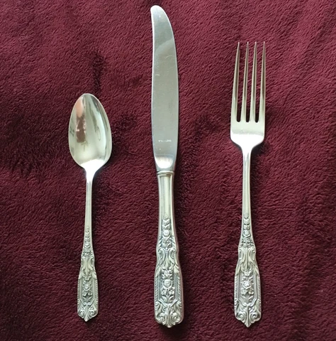 Vintage Westmoreland Sterling Silver Milburn Rose 3 Pc. Set Knife, Fork, Spoon Cover
