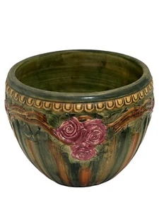 Jarrón de cerámica flamenca vintage Weller Jardiniere cuenco rosa vid pintado a mano usado en excelente estado - Imagen 1 de 5